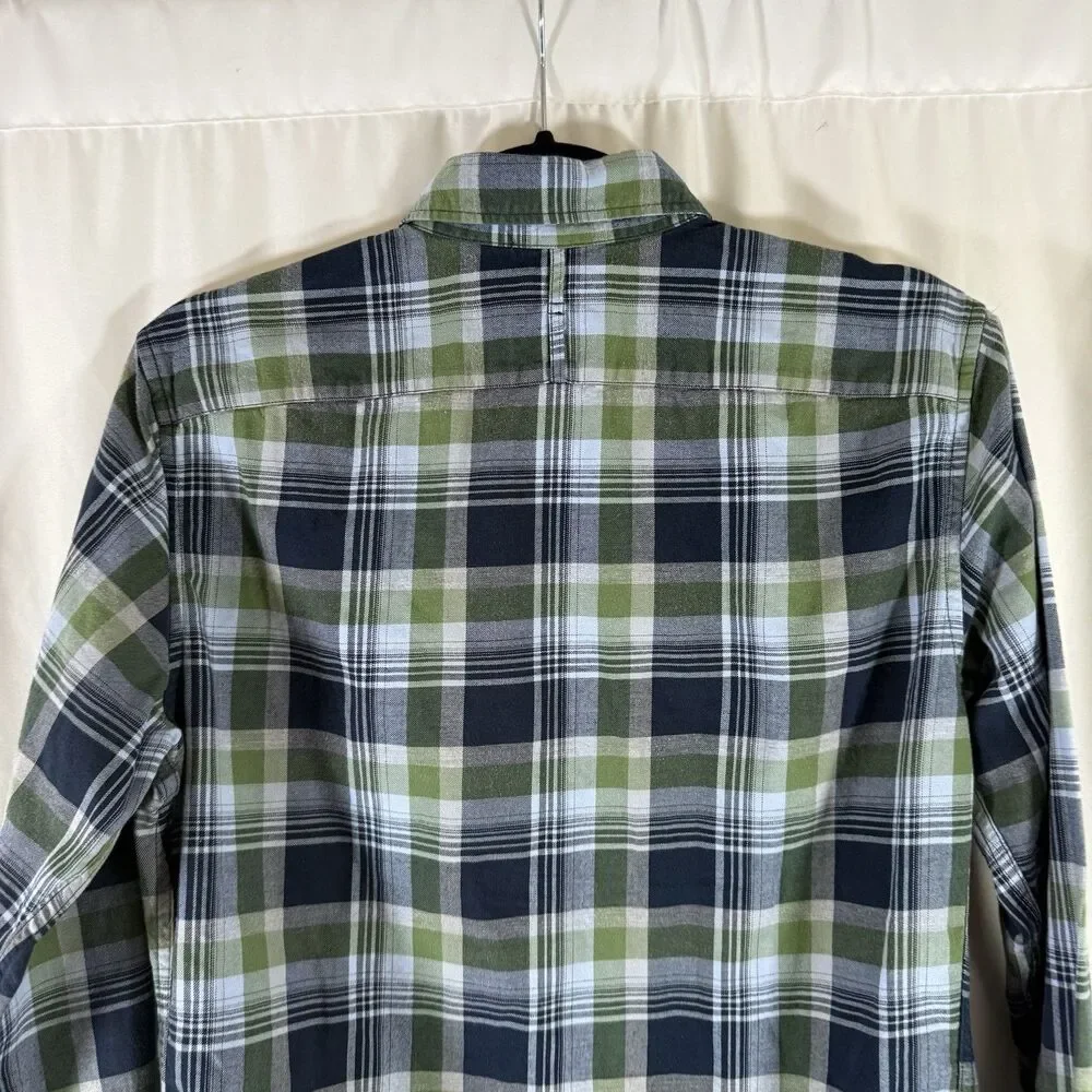 Banana Republic Grant Fit Luxe Flannel Men's Small Green Blue Long Sleeve Button